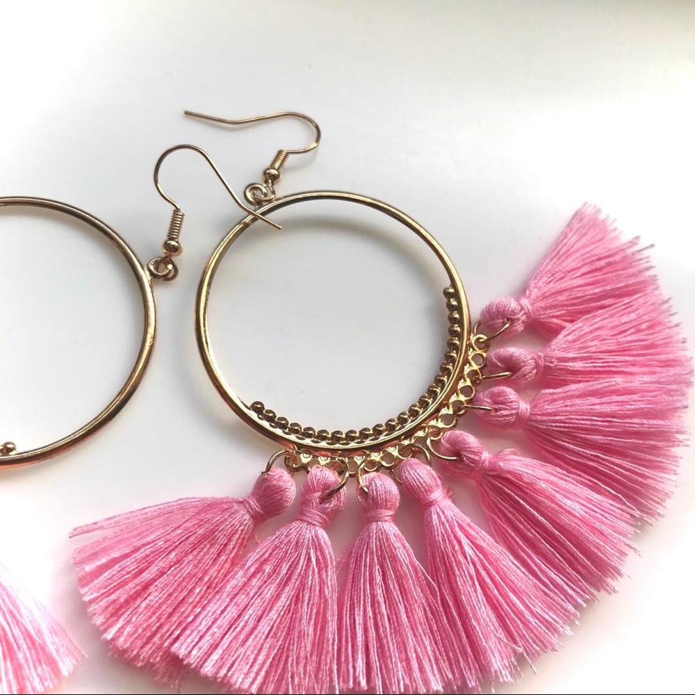 “Arriba!” Boho Festival Tassel Fringe Hoop Fun/Cute Summer Beach Party Earrings - Picture 2 of 16